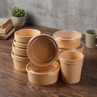 Boîte à emporter en papier kraft de qualité alimentaire, à paroi simple, écologique, imperméable, avec couvercles pour soupe, pour usage en restaurant, avec finition dorée