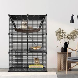 3-laags binnen DIY dierenkooi, kattenhuis, afneembare metalen draadren met hangmat voor 2 katten, fretten en chinchilla's - Product Image 1