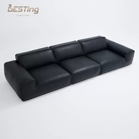 Sofá de casa de estilo minimalista moderno para la venta Tapicería genuino de cuero negro relleno de sofá de plumón de ganso blanco
