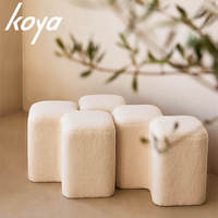 Gepolsterter Bouclé-Lammwollstoff Kleiner Ottoman Pilzförmiger Runder Hocker Stuhl Wohnzimmer Sofa Ecke Kleiner Sitzhocker