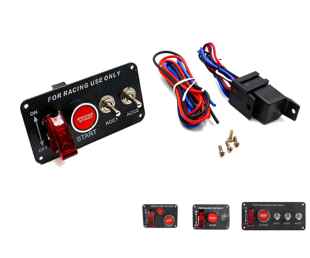 003 12 В постоянного тока панель зажигания гоночного автомобиля, переключатель-качалка из углеродного волокна + кнопка запуска двигателя с индикатором, универсальный