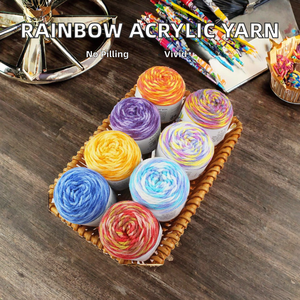 Fil fantaisie 100% acrylique filé, teint en segments arc-en-ciel, 5 brins, anti-boulochage, anti-insectes, pour tricot à la main, crochet, couture et tissage - Product Image 2