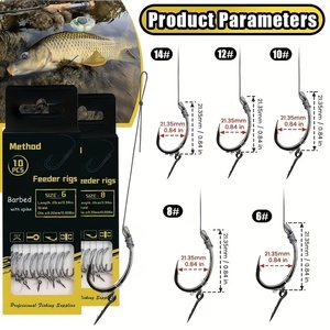 Méthode de pêche à la <span class=keywords><strong>carpe</strong></span> européenne avec hameçon inversé, hameçon à ardillon, tailles 6, 8, 10, 12, 14, 10 pièces par boîte - Product Image 2
