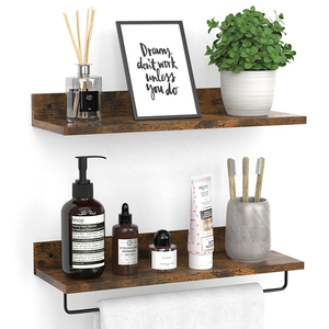 Étagère murale flottante en bois rustique avec barre porte-serviettes, marron foncé, organisateur de rangement <span class=keywords><strong>pour</strong></span> salle de bain - Product Image 2