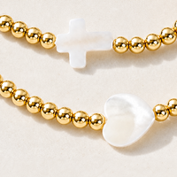 Pulseras de Cuentas Go2boho con Dijes de Cruz Blanca y Concha de Corazón, Joyería Religiosa de Latón Chapado en Oro de 18K