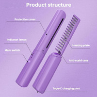Rechargeable Mini Fer À Cheveux Ion Négatif Peigne Chaud Lisseur De Cheveux Portable Sans Fil Sans Fil Lisseur De Cheveux