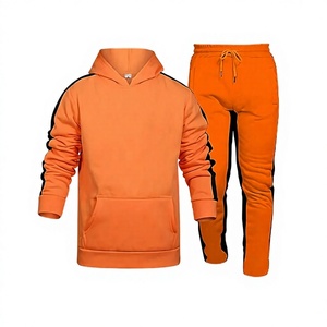 Unisex Orange Lightweight Tracksuit Hoodie with Side Pockets and Drawstring <b>Pants</b> Casual Sportswear Set for Adults Winter Wear - Product Image 1