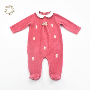 رومبير مخملي للأطفال ملابس أطفال قطيفة عضوية Footie رومبير Onesie بدلة نوم للأطفال حديثي الولادة في فصل الشتاء - Product Image 6