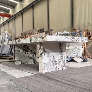 <span class=keywords><strong>Table</strong></span> à manger de luxe en marbre blanc éléphant avec finition aiguisée meubles en pierre naturelle pour cuisine d'hôtel - Product Image 2