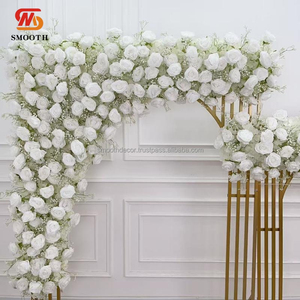 Arche de fleurs en soie artificielle lisse, roses et hortensias, design asymétrique brisé, taille et couleur personnalisables pour la décoration de toile de fond de mariage - Product Image 6