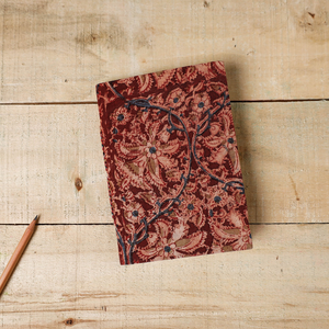 Red Kalamkari Fabric Cover Handmade Paper Notebook Sustainable Ethnic Craft <b>Journal</b> for <b>Writing</b> and Sketching (7 x 5 in) - Product Image 1