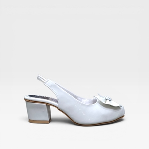 White Satin Heeled <b>Sandals</b> With Bow Decoration Round Toe Block Heel Elegant Slip On Comfortable All Seasons Wear - Product Image 3