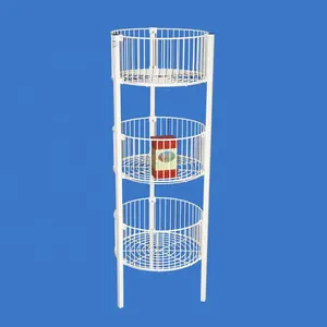 universal three tiers collapsible round wire basket holder retail display for shop promotion