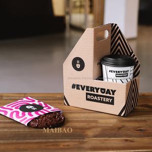 Cartón Kraft desechable con impresión personalizada, taza individual, 2 tazas, bebida para llevar, portavasos <span class=keywords><strong>de</strong></span> papel para café - Product Image 2