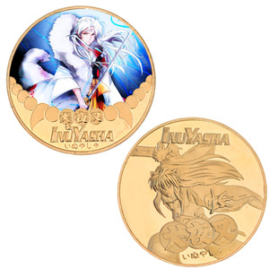 Pièce de monnaie numismatique ronde en émail doré et argenté <span class=keywords><strong>Inuyasha</strong></span>, 4 cm, 800 types, en stock OEM, 1 pièce par emballage en sac OPP sous coque plastique - Product Image 3