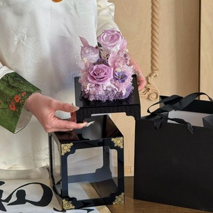 Hộp quà tặng hoa Acrylic ngày của mẹ Ngày Valentine Hộp hoa hồng vĩnh cửu màu đen Acrylic hoa hiển thị đứng - Product Image 4