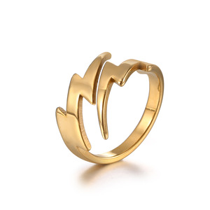 Japanese Korean Style Stainless Steel Lightning Bolt <b>Ring</b> <b>Titanium</b> Steel Polished Geometric Jewelry Unisex Gift SA1111 - Product Image 2