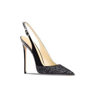 Escarpins dorés à talons aiguilles pour femmes, 10 cm et 12 cm, à bout pointu, sandales slingback sexy et tendance, design scintillant, grandes tailles pour l'été - Product Image 1