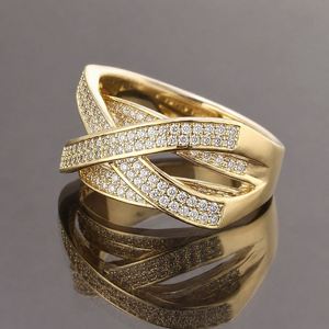 Bagues de mariage tendance en alliage plaqué or 18 carats avec zircon, 1 gramme, nouveau modèle pour femmes et unisexe (États-Unis) - Product Image 2