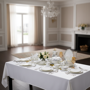 Fine Durable Lightweight Dishwasher Safe European Scenic Pattern Bone China <b>Dinnerware</b> Sets with Utensils Kit for Hotel - Product Image 2