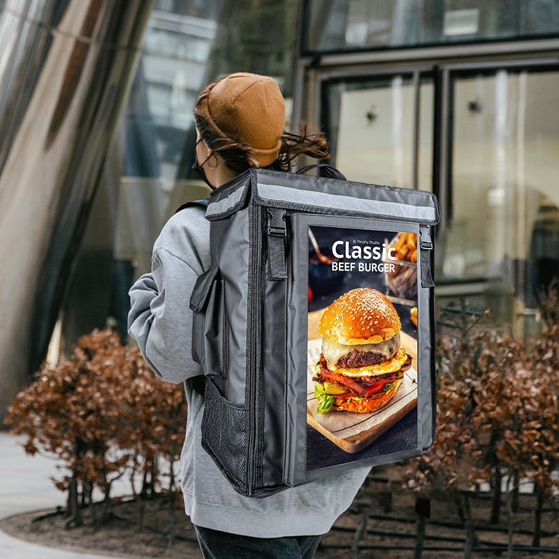 18.5Inch Full View 1080P High Brightness Takeaway Food Bag LCD Billboard Movable Billboard For Public Advertising