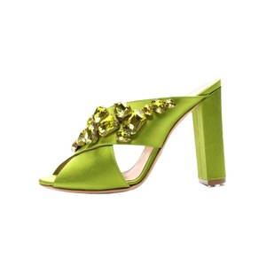 Zapatos de Tacón Grueso de Satén Verde con Tiras Cruzadas y Cristales para Mujer, Sandalias de Tacón Grueso con Logotipo Personalizado de Moda - Product Image 4