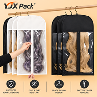 Sac de rangement pour perruques anti-poussière personnalisé avec crochet de suspension et fenêtre transparente à fermeture éclair, sac anti-poussière premium pour extensions de cheveux noir et blanc, vente en gros