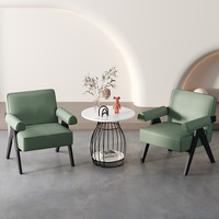 Sillón de Ocio Nórdico Moderno con Estructura de Madera Maciza y Tapicería de Tela para Balcón, Sala de Estar, Dormitorio, Casa de Huéspedes - Mueble para el Hogar No Plegable