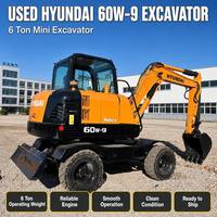 Excavatrice sur pneus Hyundai60 d'occasion, mini-pelle coréenne de 6 tonnes, système hydraulique complet, faible nombre d'heures, livraison rapide, expédition mondiale