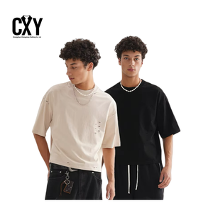 เสื้อยืดสตรีทแวร์ผู้ชาย |   เสื้อยืดสไตล์เรโทรสีพื้นเรียบหรู คุณภาพสูง ผ้าฝ้ายผสมป่านหนา แขนเสื้อแบบแร็กแลน ทรงหลวม น้ำหนัก 250 กรัม - Product Image 1