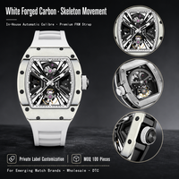 100 PCS OEM Montre mécanique squelette en fibre de carbone pour homme, mouvement interne, marque privée, automatique, 3ATM, sport, luxe