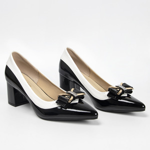 Summer Formal Fashion Trend Comfort Square Toe Patent Leather Bow Slip-On Thin 4.5cm <b>Heel</b> Pumps Ladies Shoes - Product Image 3