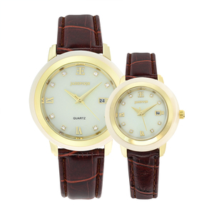 Montre à quartz pour hommes et femmes, montre-bracelet étanche 30M, bracelet en cuir PU, affichage de la date, boîtier doré, Reloj de Cuarzo - Product Image 1