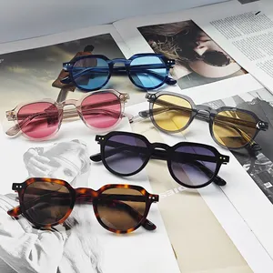 Fashionable Leopard Print Circular Sunglasses For Women Polarized Acetic Acid Sunglasses For Men