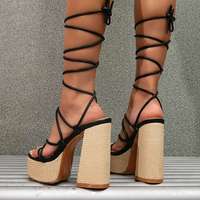 Printemps chaussure Femme Talon Compense semelle épaisse bloc à lanières haute Sexy plate-forme talons