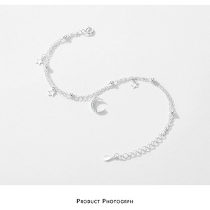 925 Silver Star Moon Silver Tone Star Moon Double Layer <b>Bracelet</b> <b>Adjustable</b> Celestial Charm Chain <b>Bracelet</b> - Product Image 6