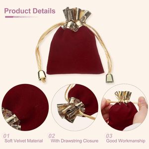 Bolsas de Joyería con Cordón de Terciopelo Ecológicas, Bolsas de Regalo para Recuerdos de Fiesta de Bodas, Empaque de Dulces, Almacenamiento Personalizable, Rojo Oscuro - Product Image 3