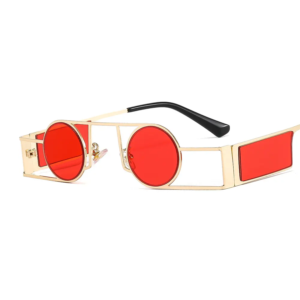 Private label luxury branded glasses rock sunglasses unisex metal sunglasses small round frame geometric metal sunglasses
