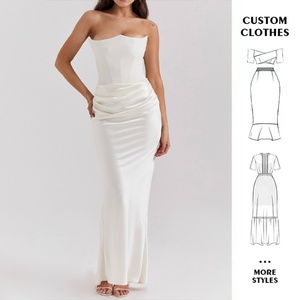Robe longue moulante élégante en satin blanc uni, sans dos, sans manches, sans bretelles, froncée, style OEM, pour femme, personnalisable - Product Image 1