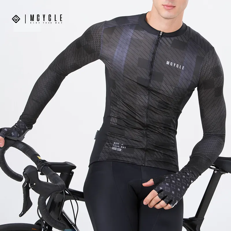 Mcycle Full Rits Quick Dry Cycling Wear Kleding Lichtgewicht 3 Zakken Fietskleding Lange Mouw Heren Zwarte Wielertrui