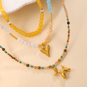 Collier ras du cou en pierres naturelles européennes et américaines avec pendentif cœur chien, bijoux de mode superposés pour femmes en alliage de zinc XL862 4 - Product Image 1