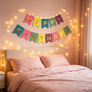 Guirnalda Infantil de Cumpleaños en Colores Pastel con Letras Doradas, 14 Piezas, 4 Metros, Reutilizable, Decoración para Fiestas - Product Image 3