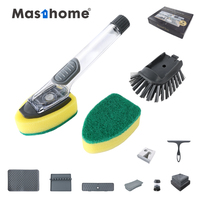 Brosse de nettoyage de cuisine avec distributeur de liquide, manche en plastique, pour vaisselle et animaux domestiques