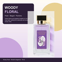 75ml Parfum Wanita Aroma Kayu dan Bunga Semprotan Daun Hijau Grapefruit Iris Mawar Heliotrope Grosir OEM Label Pribadi Sablon