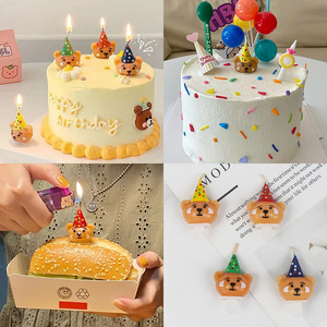 Bear Shape Birthday Cake Candle With Polka Dot Hat For Children's Birthday Party Decoration - Product Image 4