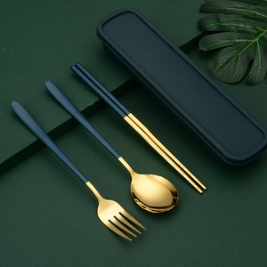 <span class=keywords><strong>Vaisselle</strong></span> Portable en acier inoxydable 304 <span class=keywords><strong>vaisselle</strong></span> coréenne voyage en plein air cuillère fourchette baguettes 3 pièces cadeau service de table - Product Image 6