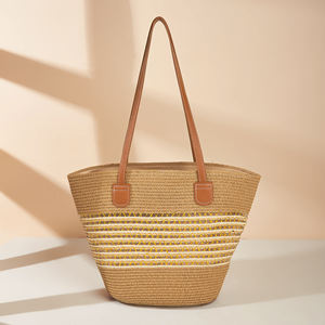 Luxury Women's Summer <strong>Beach</strong> Rattan Shoulder <strong>Bag</strong> Woven <strong>Straw</strong> Striped Zipper Tote <strong>Bag</strong> Large Capacity Woven <strong>Bag</strong> - Product Image 2