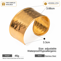 Bracelet manchette large en acier inoxydable plaqué or 18 carats, anti-ternissement, finition miroir, réglable, pour femme, vente en gros