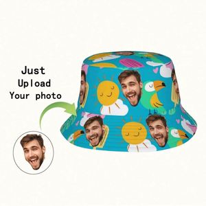Chapeau de pêcheur personnalisable et amusant, design feuille dessinée à la main, chapeau bob personnalisé avec photo pour hommes et femmes, usage quotidien - Product Image 1