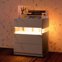 Table d'appoint moderne pour hôtel, salon, chambre à coucher, rangement, éclairage LED, table de chevet noire avec panneau en acrylique